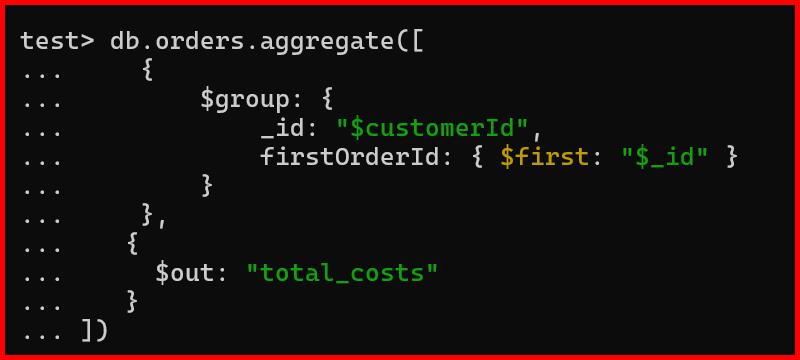 Picture showing the output of $out aggregation operator in mongodb